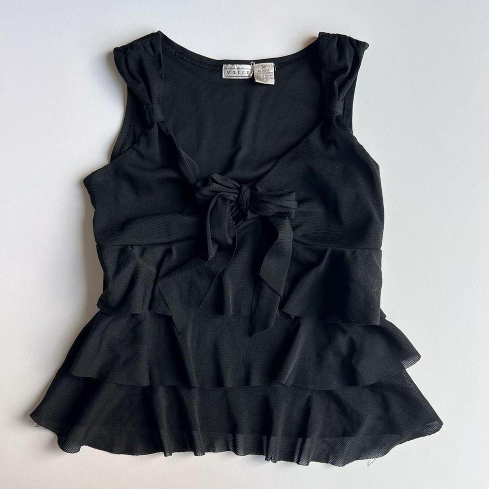 Vintage Voice Black Tank with Bow and Ruffles